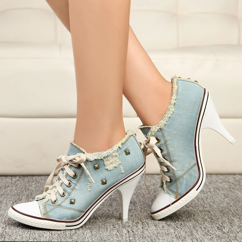 blue denim heels women's shoes