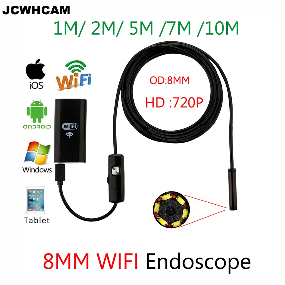 JCWHCAM 1/3/5/7M Wifi Endoscope Camera Android 720P For Iphone