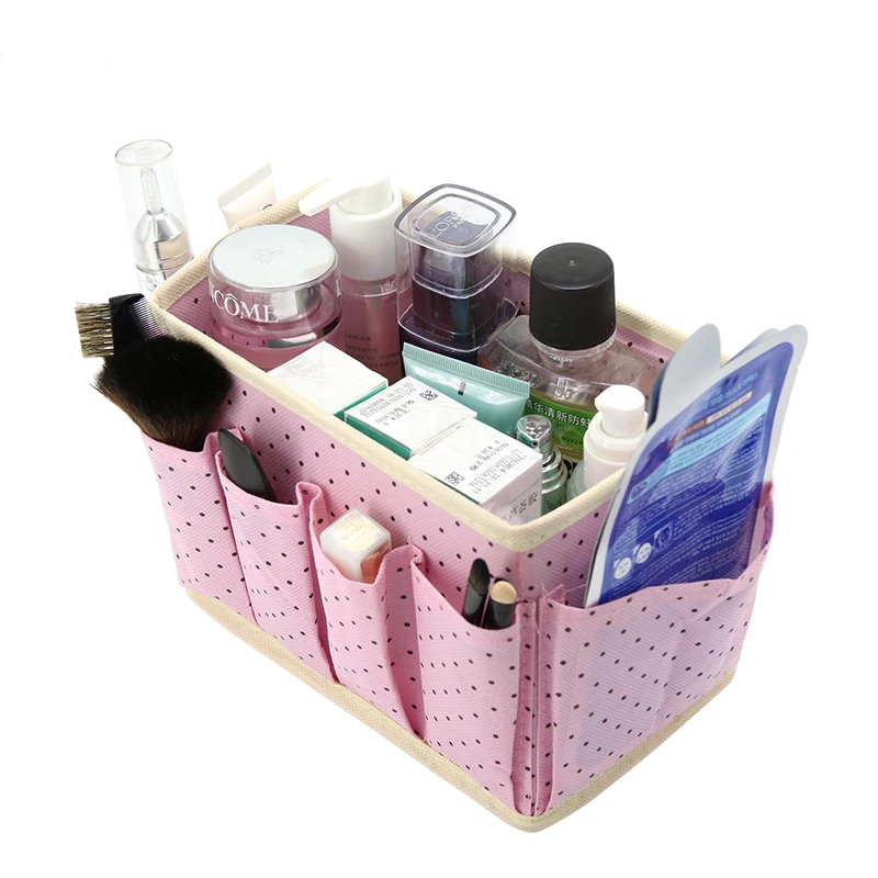  Cute Dots Desktop Cosmetic Organizer Makeup Storage Boxes Bins Non-woven Wash Accessories Boxes