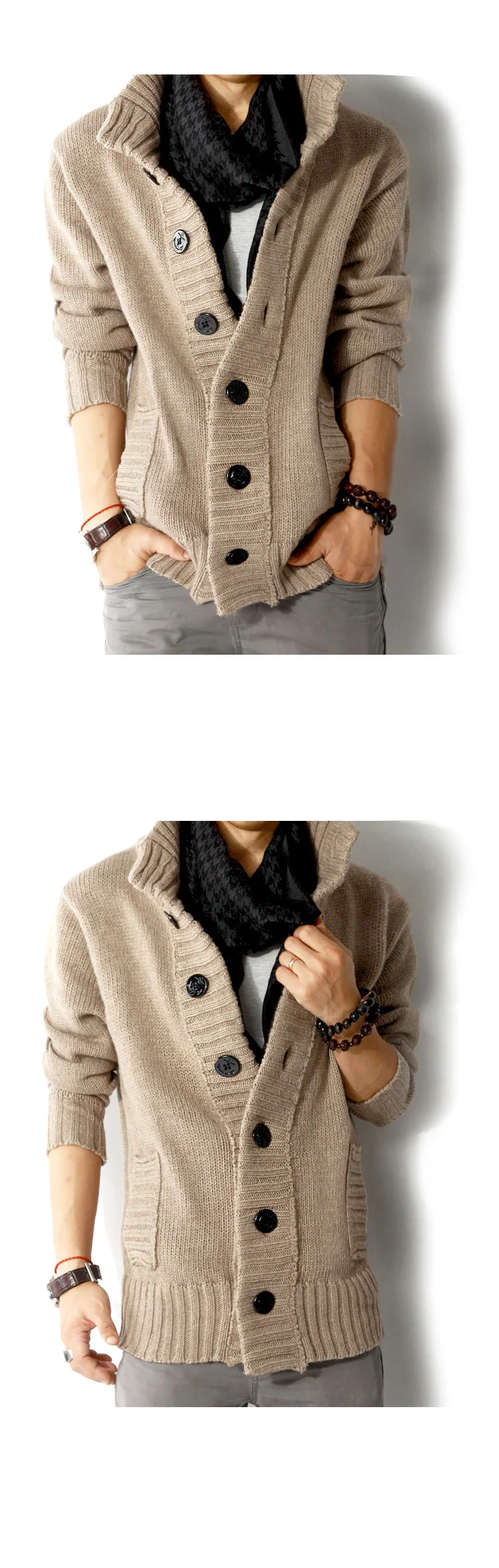 Осенне-зимняя мужская Трикотажная куртка, повседневный однотонный однобортный свитер с воротником-стойкой, пальто, мужской кардиган, куртки