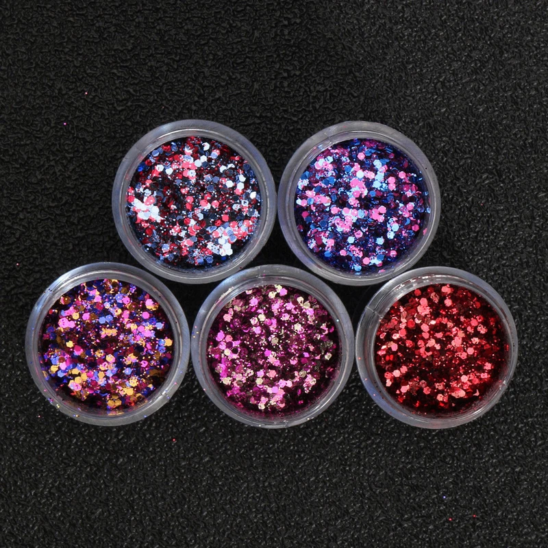 Shellhard 5 Boxes/Set Chunky Glitter Powder Sequins Flake 10ml Nail Art Tips Decor Chunky Glitter Suitable For Face Eye Body