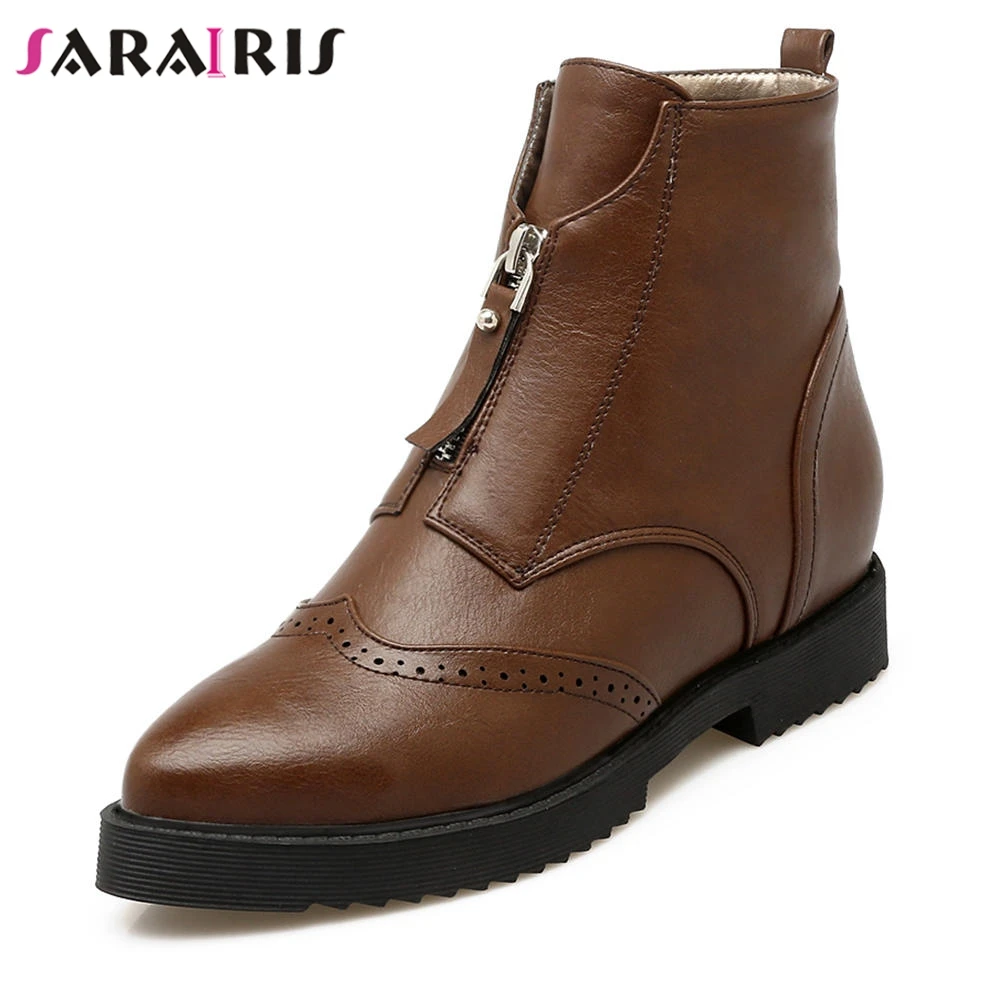 

SARAIRIS Brand New Best Quality Solid Black Platform Ankle Booties Women Winter 2019 Fashion Hidden Heels Shoes Woman