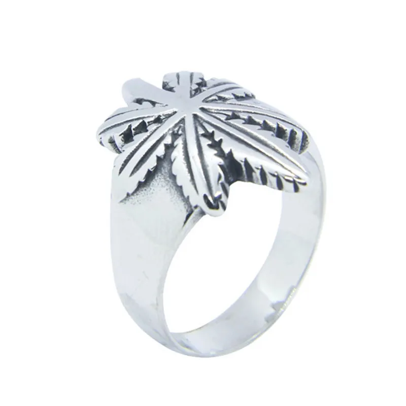 1pc Dropship New Design Cool Leaf Ring 316L Stainless Steel Fashion Band Party Men Boys Maple Leaf Ring