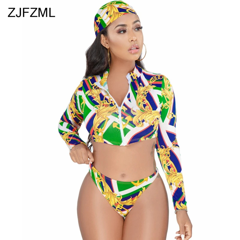 3 piece swimsuit with head scarf