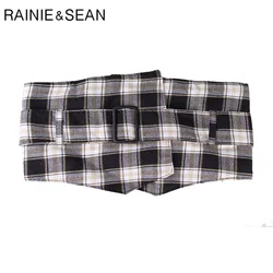 RAINIE SEAN Women Belt Fashion Black White Plaid cummerbunds Casual Ladies Wide High Waist Belt Female Belt for Dresses RAINIE SEAN Women Belt Fashion Black White Plaid cummerbunds Casual Ladies Wide High Waist Belt Female Belt for Dresses