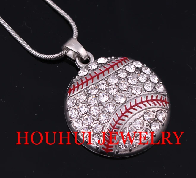 New 30pcs a lot fashion rhodium plated Baseball Crystal Pendant sports