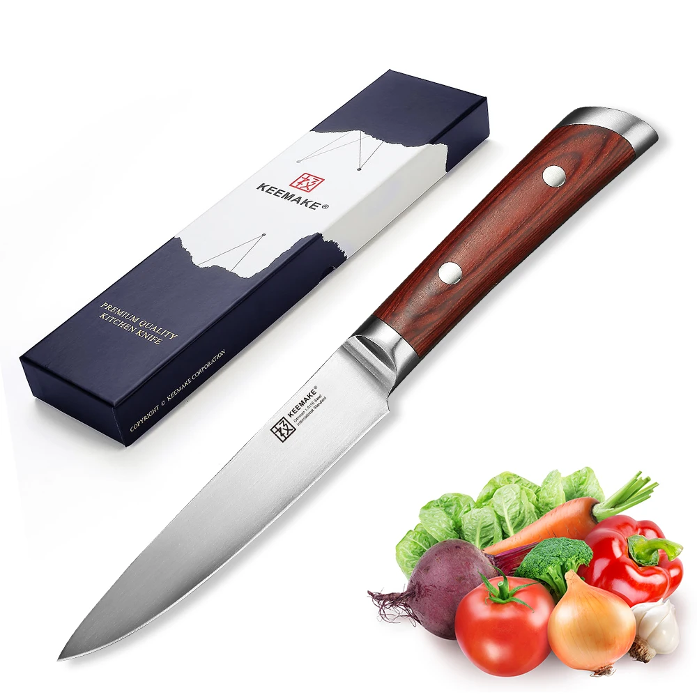 

KEEMAKE Chef Knife Kitchen Knives High Quality German Stainless Steel 58HRC Strong 5" Utility Cutter Tools Color Wood Handle