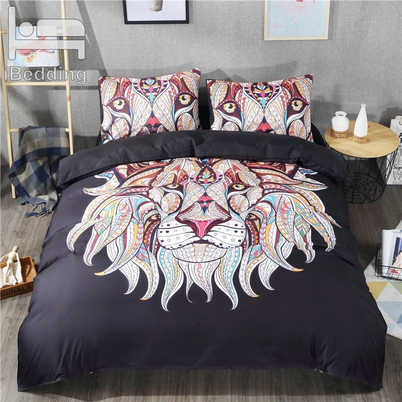 

3Pcs/Set Colorful Lion Printed Duvet Cover Set 3D Bedding Sets Twin Full Queen King Size Bed Sheet