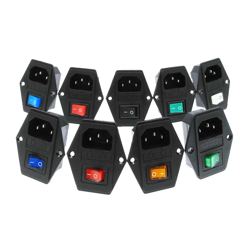 

Power Rocker Switch Fuse Red Light 2Pin 3Pin 4Pin C14 Inlet AC Power Sockets Switch Connector Plug 10A 250V Green Blue Yellow