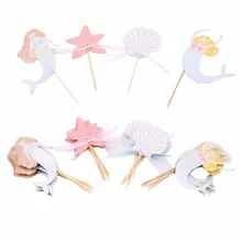 24PCS/Pack Sea Animal Colorful Cupcake Cake Paper Topper With Straw Inserted Card Baby Shower Cake Topper Wedding