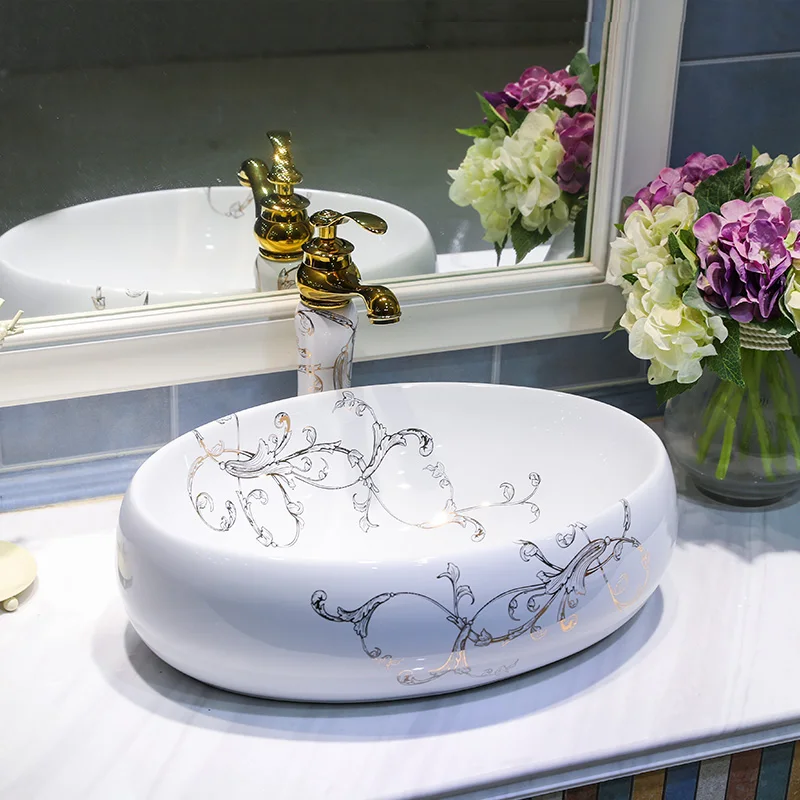 Jingdezhen ceramic sink Chinese wash basin bathroom sink bowl Counter Top oval white ceramic Wash Basin Bathroom Sink (2)