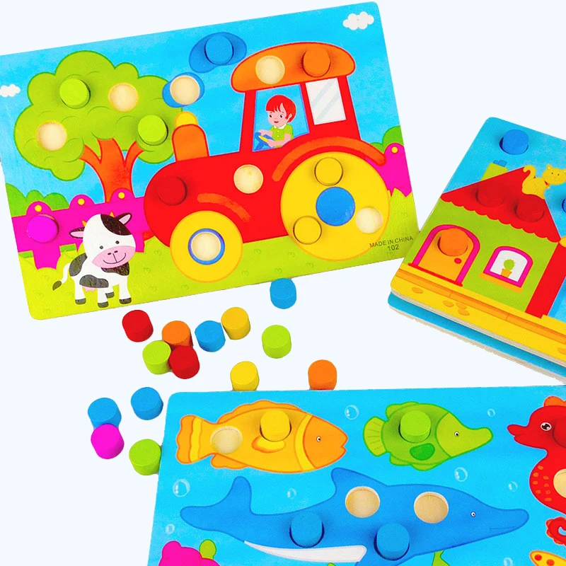  Hand Grab Board Mushroom Nail Color Cognition Paired Puzzle Wooden Toy Baby Kindergarten Early Educ - 32847997895