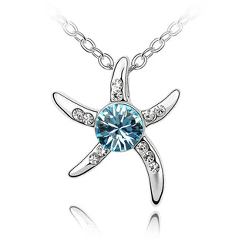 Модное тонкое ожерелье с австрийскими кристаллами Starfish Love из горного хрусталя