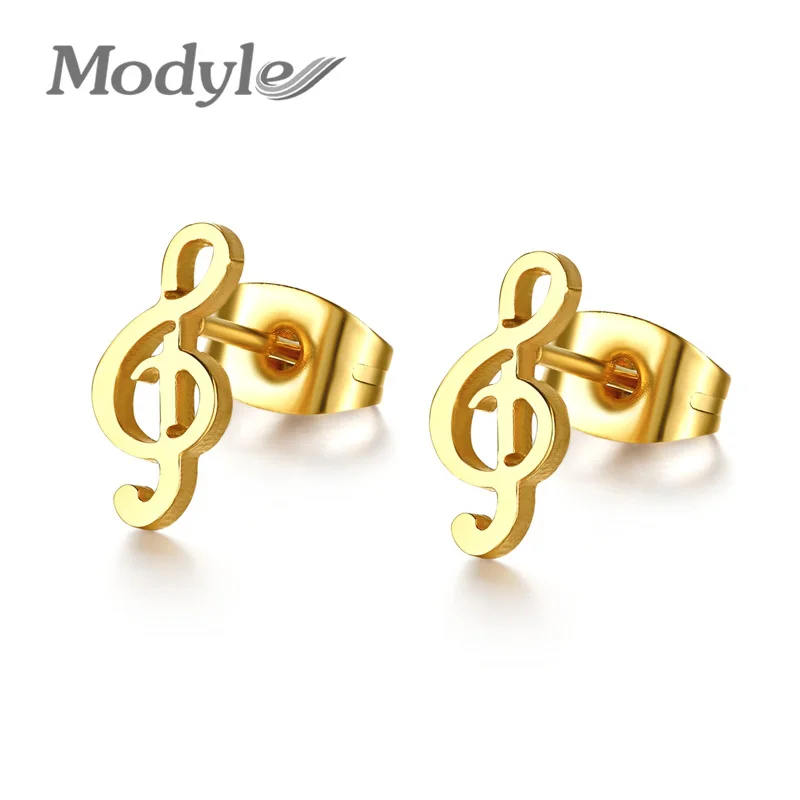 Mostyle Новые Сережки «ноты» золотого цвета серьги-гвоздики из нержавеющей стали серьги для женщин ювелирные изделия