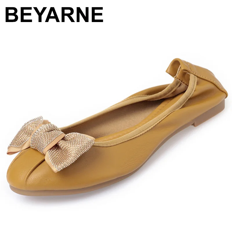 

BEYARNEWomen Flats Bowknot Pu Leather Moccasin Flat Heel Lady BalletFlats Spring Shoes Butterfly-knot Bow2019Spring New35-41E484