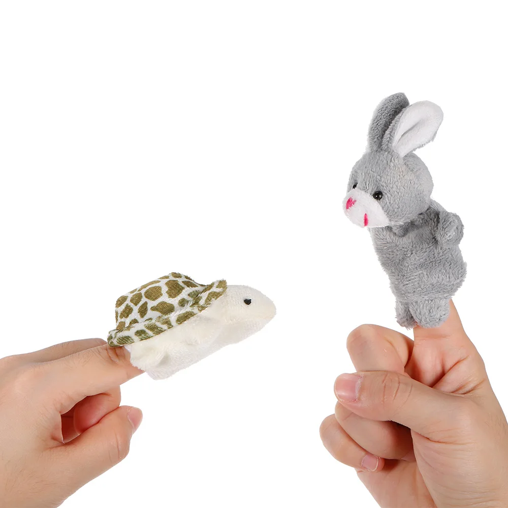 

2Pcs Lovely Finger Puppets Doll Plush Toys Small Tortoise And Hare Race Fairy Tale For Kids Baby Toys Enlightenment Education