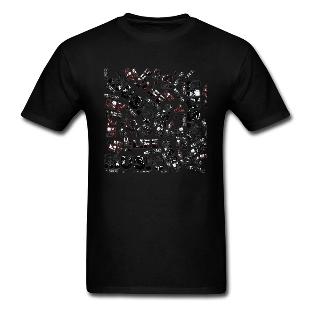 Music is my life 100% Cotton Fabric Tops T Shirt for Male Leisure T-shirts Family Family O Neck Sweatshirts Short Sleeve Music is my life black