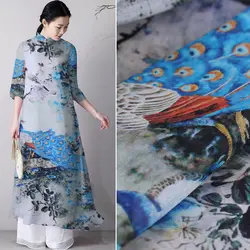 Павлин цифровой струйный Шелковый льняной ткани платье cheongsam шелковой ткани натуральная льняная ткань белье оптом ткань 140 см