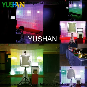 

13ft Large size White or Black Inflatable Photo booth Wall with 16 color changing LED inflatable walls for Christmas decoration