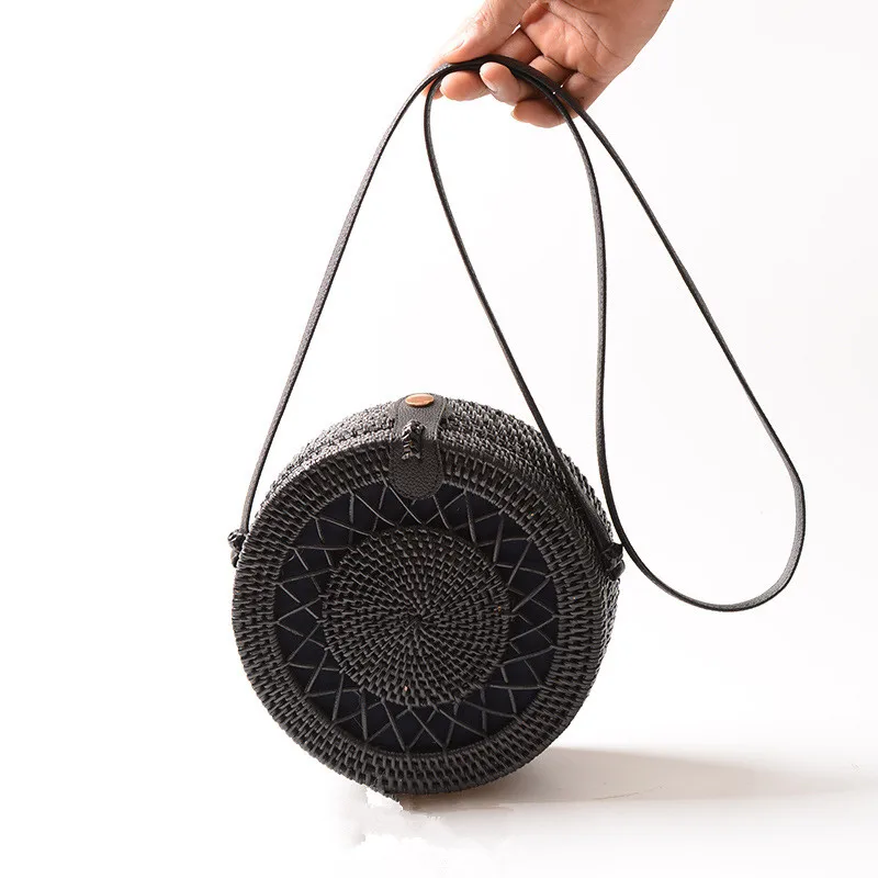 

3 Styles Mini Round Bag Box Summer Rattan Black Handmade Bags Woven Bolsos Messenger Circular Knitting Straw Bag Crossbody Women