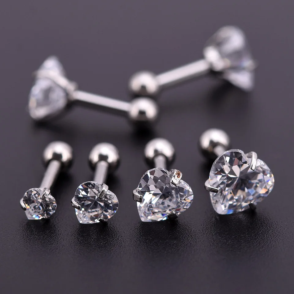 

5Pcs Silver Zircon Crystal Round Ball Tongue Lip Bar Ring Stainless Steel Barbell Ear Stud Body Piercing Jewelry