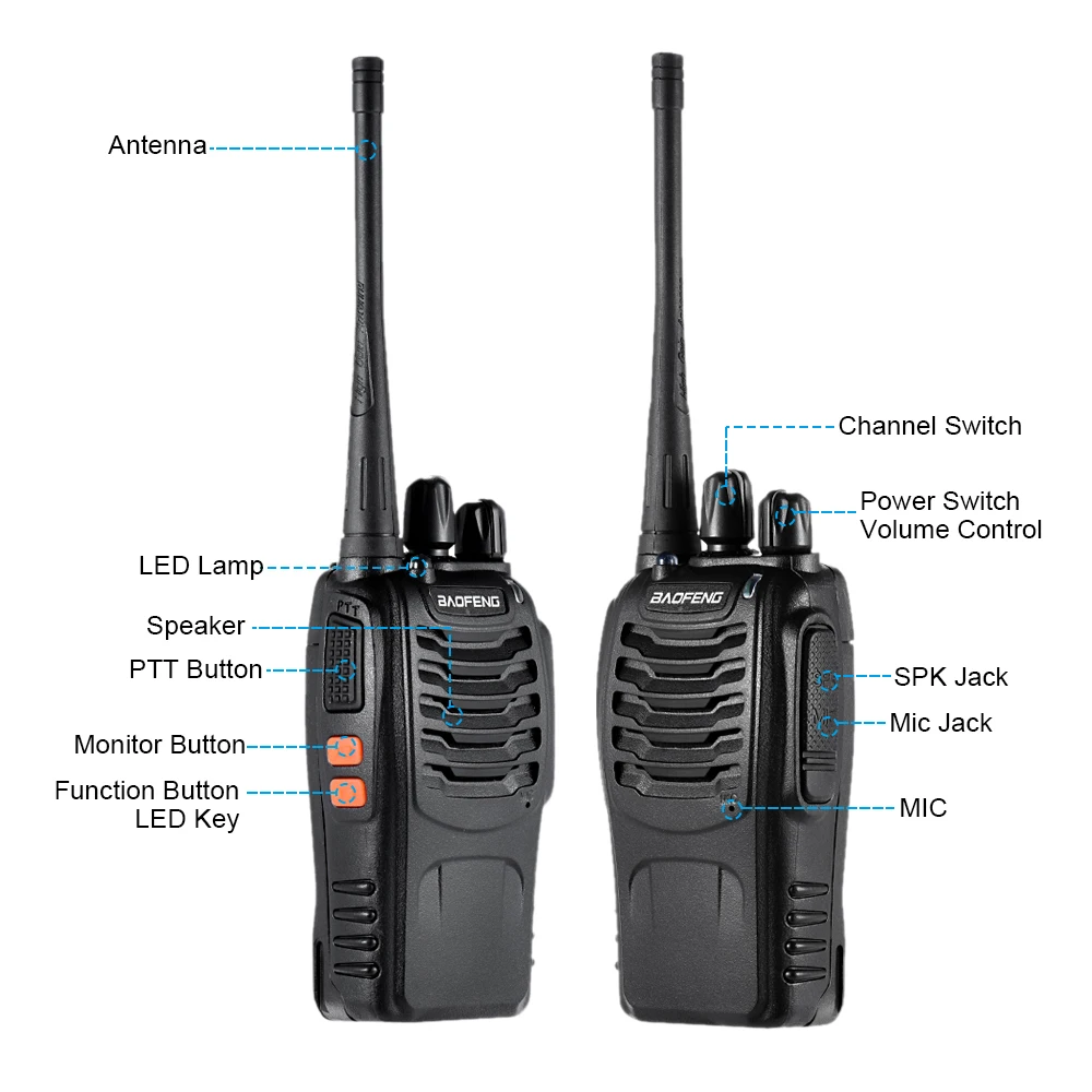BAOFENG BF-888S портативный двухканальные рации 5 Вт 1500 мАч длительным временем ожидания Long Range шум схема снижения длительным временем ожидания с фонариком