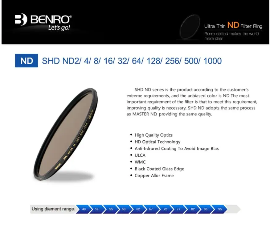 Benro SHD ND16 64 Гб/32 128 256 500 1000 49/52/55/58/62/67/72/77/82 мм ND фильтр