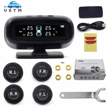 

Car Tire Pressure Monitor New Wireless Solar Power Car Tire Pressure Monitoring System DIY TPMS With 4 Sensors LCD Display