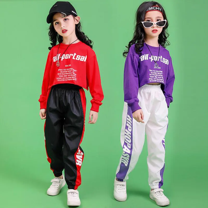 Kid Cropped Sweatshirt Shirt Jogger Pants Hip Hop Clothing Clothes Jazz Dance Costume Girls Stage Ballroom Dancing Streetwear