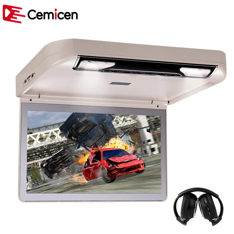

Cemicen 13.3 Inch Car Flip Down Roof Mounted DVD Monitor 1080P Video USB/SD/HDMI/MP5/IR FM Transmitter TFT Wide Digital Screen