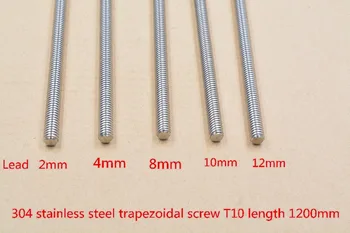 

304 stainless steel T10 screw length 1200mm lead 2mm 3mm 4mm 8mm 10mm 12mm trapezoidal spindle screw 1pcs