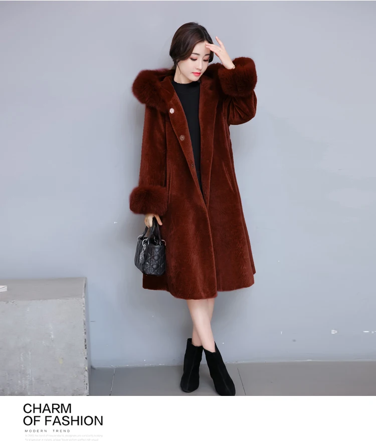 2019 High Quality Elegant For Women Faux Fur Coat  Winter Long Section Haining Fur Coat Hooded Sheep Shearing Coat Female  (32)