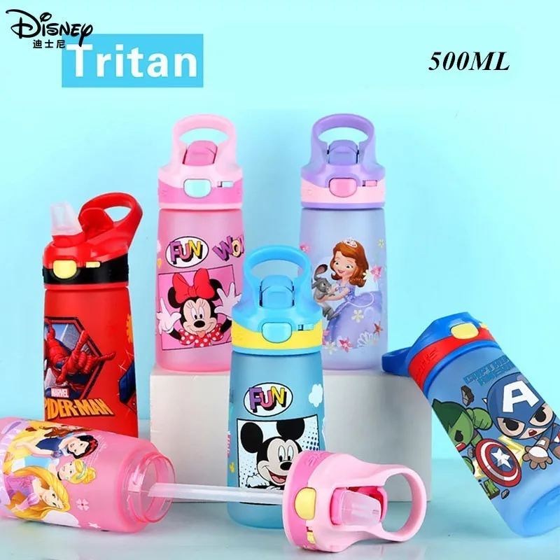 

500ML Disney Sippy Cup Baby Feeding Water Drink Leak Proof Bottle With Nipple Straw Baby Learning Drinking Outdoor Sport Bottle
