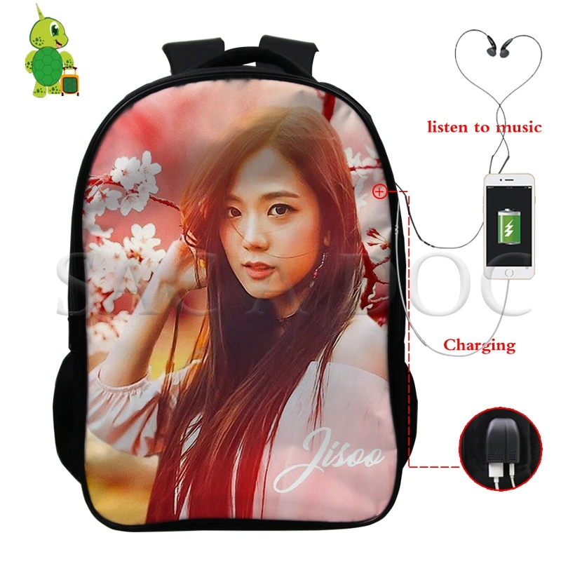 21 Kpop Черный розовый женский рюкзак USB для зарядки Mochila Kill This Love Rose/Lisa сумка мужские многофункциональные школьные рюкзаки дорожные сумки - Цвет: 21