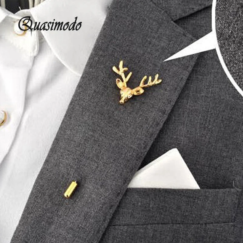 Deer Lapel Pin Unisex Animal Christmas Xmas Popular Cute Gold Antlers Head Pin Brooches Styling Jewelry Trendy Brooches Gold Fashion Jewelry