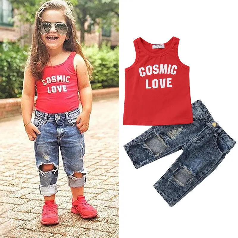 

Toddler Baby Girls Summer Fashion Causal Clothes Sets 2PCS Sleeveless Letter Print Red Vest Tops+Long Pants Outfit 6M-4Y