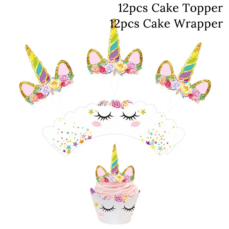 Единорог вечерние украшения для торта на день рождения кекс стенд дисплей Единорог торт Топпер кекс обертка Baby Shower девушка вечерние украшения - Цвет: Cake Wrapper