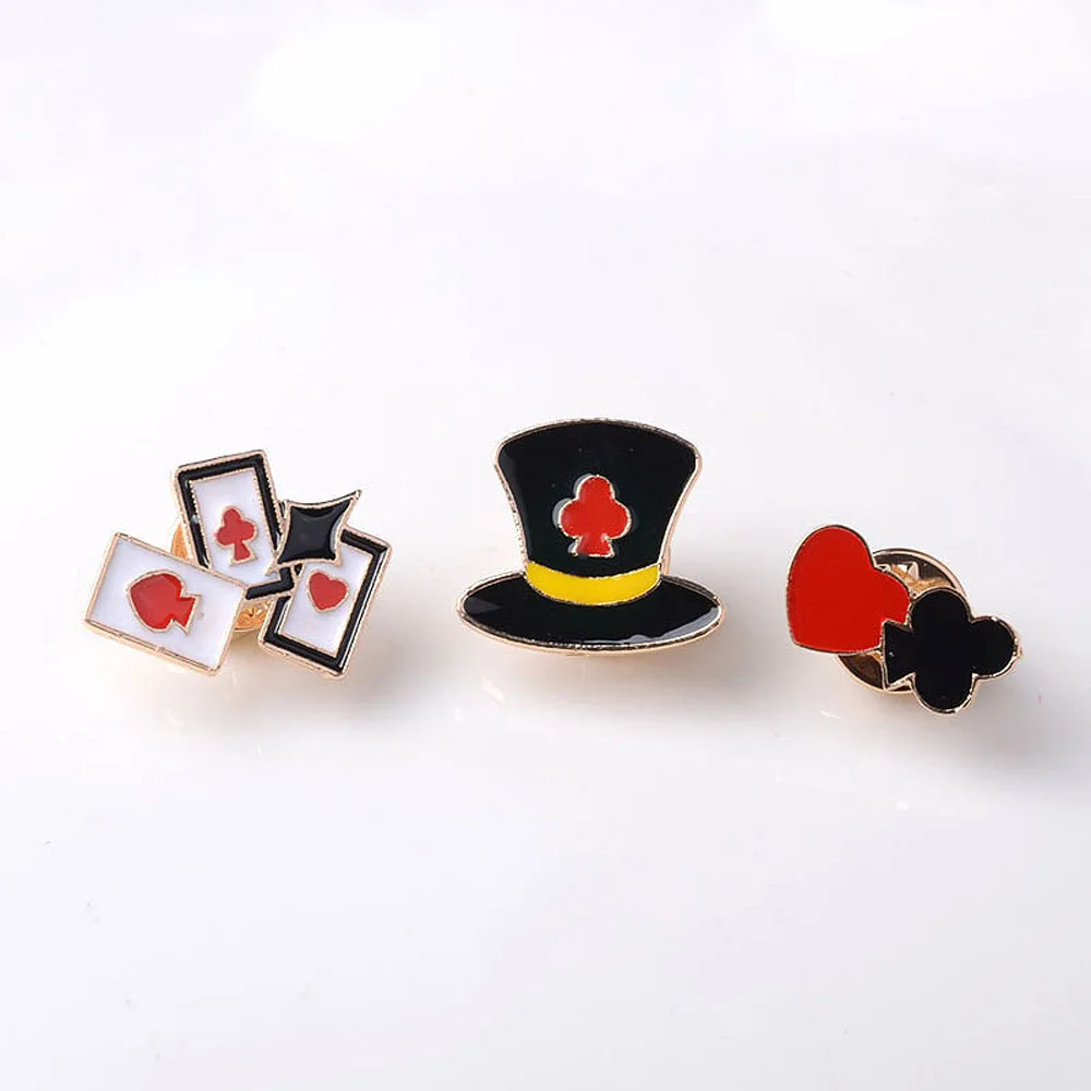

5pcs/lot Alloy Magic Poker Hat Brooches Badge Pin Button Denim Lapels Accessories Woman Cartoon Metal Brooch Pin Collar Jewelry