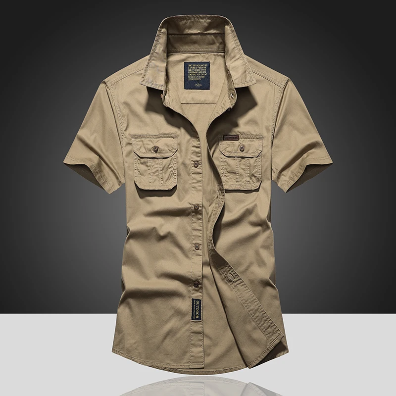 Летняя рубашка в стиле сафари с коротким рукавом мужские охотничьи рубашки хлопок M-4XL рубашка