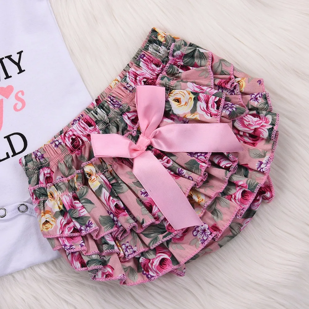 Новая брендовая Милая Одежда для маленьких девочек 0-24 месяцев, хлопковый комбинезон «Daddy's World», Топы+ цветочные шаровары, шорты, повязка на голову, комплект из 3 предметов