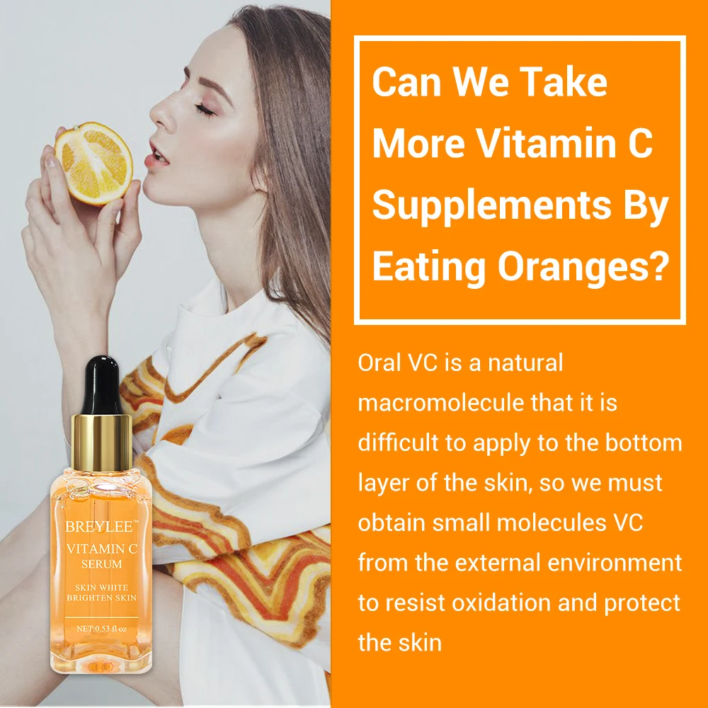 BREYLEE Vitamin C Serum Hyaluronic Acid Face Treatment Anti-Aging Whiten Skin Brighten Repair Fade Dark Spots Freckle Serum 17ml