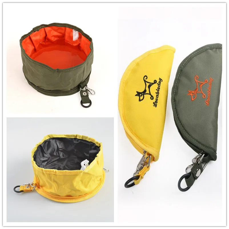 foldable pet travel bowls Oxford cloth waterproof portable dog bowl pet