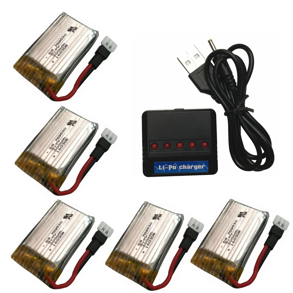 

5pcs 3.7V 300mAh Li-Po Battery With Charger For Eachine E55 FQ777 FQ17W for Hubsan H107 for Syma X11C H108C U816 for WLtoys v966