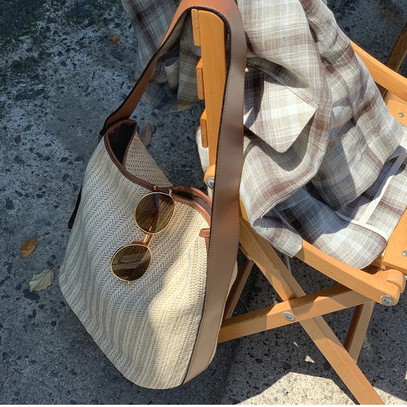 

Женская винтажная пляжная сумка ручной работы, Плетеная соломенная сумка-мессенджер в стиле ретро, яркая бумажная Летняя Сумка-тоут, 2019