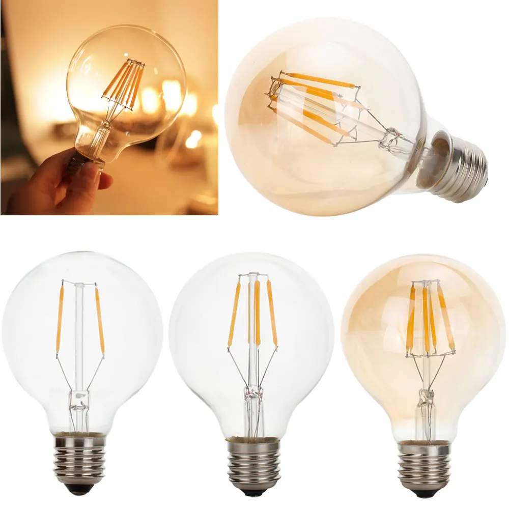 

Vintage Edison Led Filament Bulb G80 2W 4W 6W Global Light Bulb E27 Clear Glass indoor Lamp Warm White 2700K AC 220V