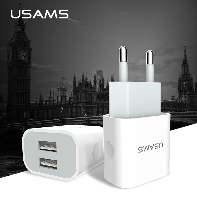 USAMS 2 порта USB зарядное устройство 5V 2.4A полностью стандарт ЕС/Великобритании