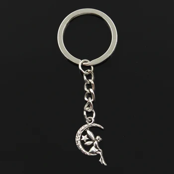 

Fashion 30mm Key Ring Metal Key Chain Keychain Jewelry Antique Bronze Silver Color Plated Fairy Angel Moon Star 25x14mm Pendant