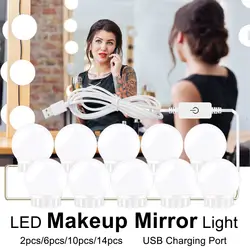 USB 5V Голливудский стиль светодиодный туалетный столик макияж зеркало лампочки с регулировкой силы света комплект освещения трубчатое