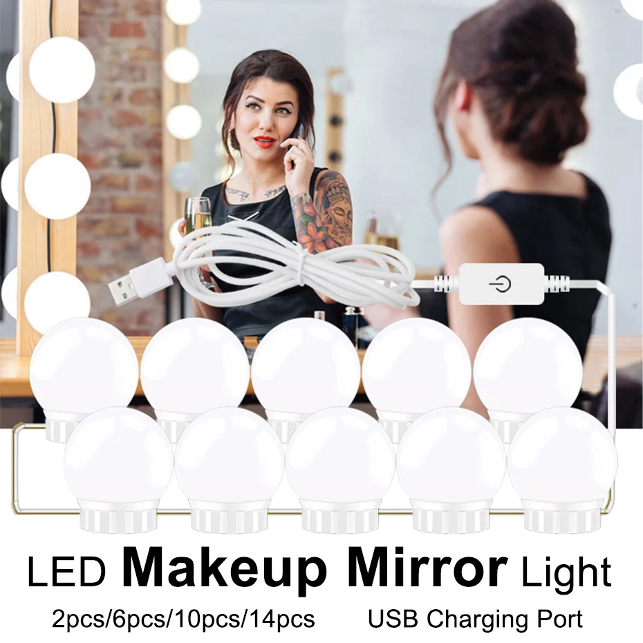 

USB 5V Hollywood Style LED Vanity Makeup Mirror Dimmable Light Bulbs Kit Lighting Fixture Strip for Table Set in Dressing Room