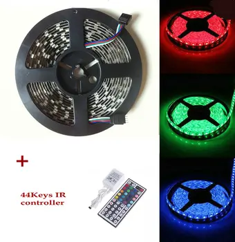 

PCB Black 5M 5050 300LED SMD IP65 Waterproof 12V Flexible Light Strip 60Led/M Lorry Boat party home decor RGB+IR 44key controlle